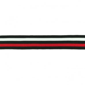 Retro Stripes Elastisch zum Aufnähen Schwarz-Weiss-Rot schmal